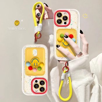 Ins-Style Three-Dimensional Smiley Face Case Suitable for iPhone 15 Pro Max, Apple 14 Phone Case, 13 with Lanyard, 17 with Card Holder