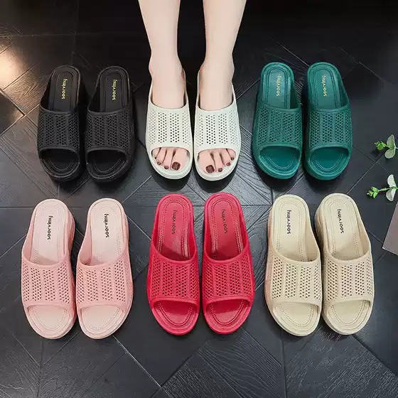 Mesh Wedge-Heeled Plastic Outer Wear Sandals, Non-Slip Thick-Soled Heightening Seaside Slippers, Home Platform Slippers, Women's Sandals