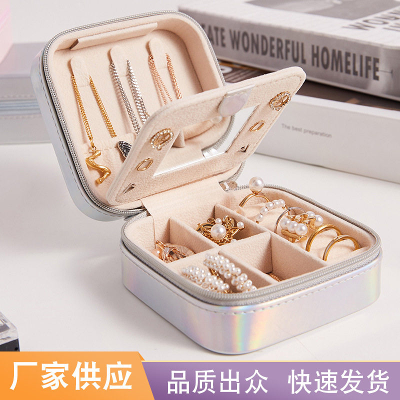 Girls Jewelry Box Storage Box Earrings Ring Box Jewelry Earrings Hand Jewelry Storage Box Ins Style Large Capacity Mirror