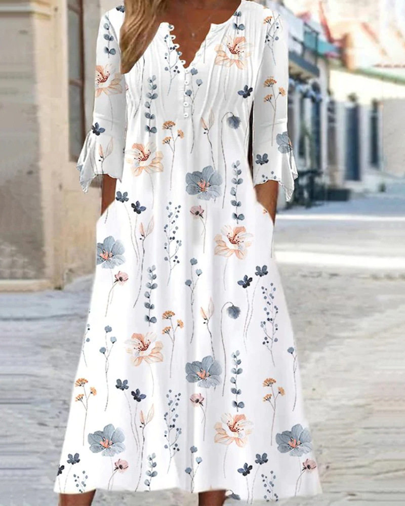 Floral Print V Neck Dress Adjustable Strap Elegant Style Suitable for Spring and Summer Wholesale Available