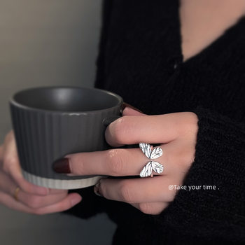 Electroplated Real Gold Ring, Simple and Trendy Designer Style, Adjustable Butterfly Ring, New Index Finger Ring