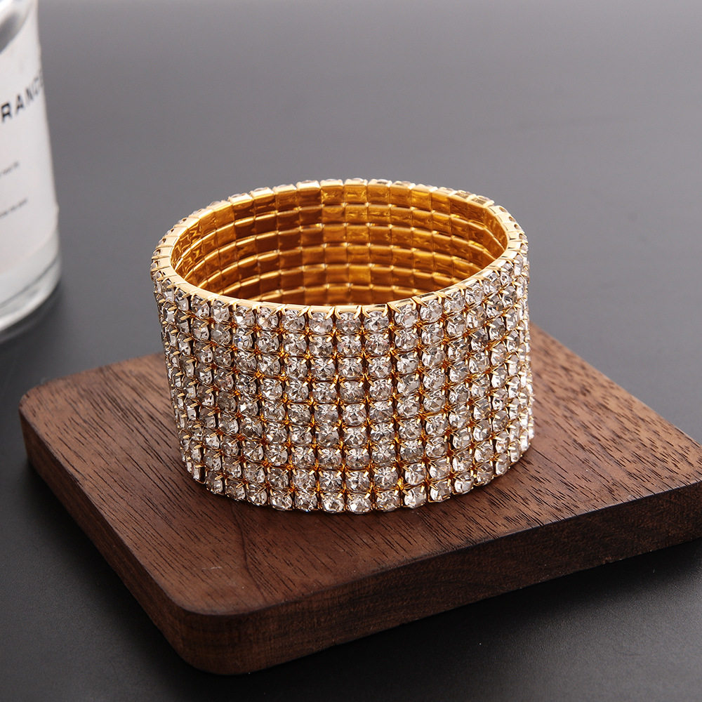 韩版经典个性时尚潮女弹性皮筋松紧满钻手链手镯饰品批发B053