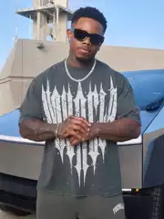 YOUNGLA Summer American Style Fashion Brand Large Letter Short-sleeved Men's Casual Sports Loose plus size Hip-hop plus size T-shirt