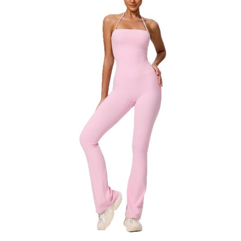 Xijia European and American Peach Hip-Lifting Halter Neck Sports Yoga Jumpsuit for Women, Casual Flared Fitness Yoga Wear Lt04