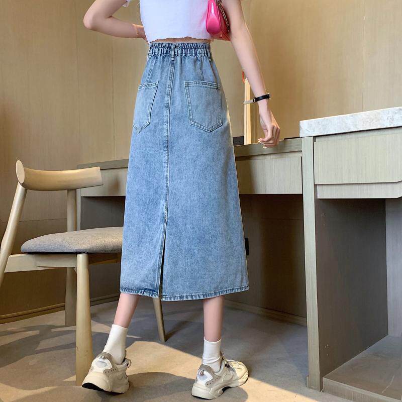 High Waisted A Line Denim Skirt Vintage Style Slim Fit Mid Length Summer Fashion Wholesale Available