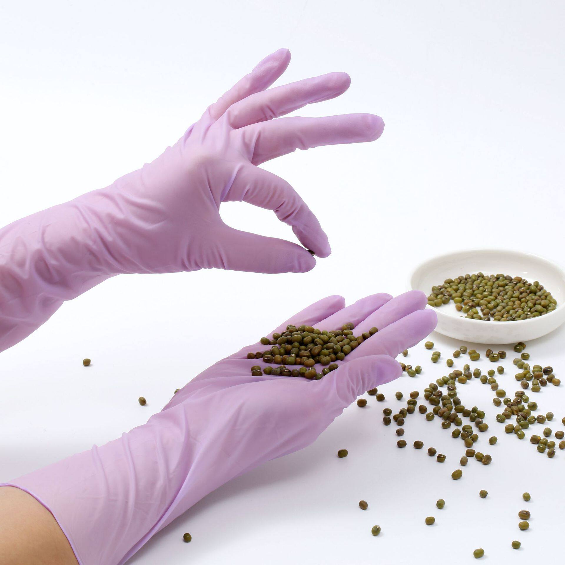 Household multi-purpose lengthened nitrile rubber gloves white pink 12 inch disposable gloves extraction flip bag