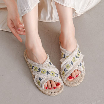 T25 different new embroidered slippers 2022 summer cotton and linen fisherman shoes