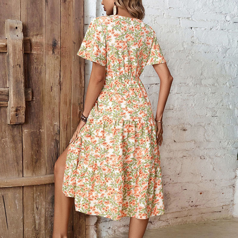 Vintage Floral Print Dress Summer Collection Womens Casual Wear Wholesale Available bulk order