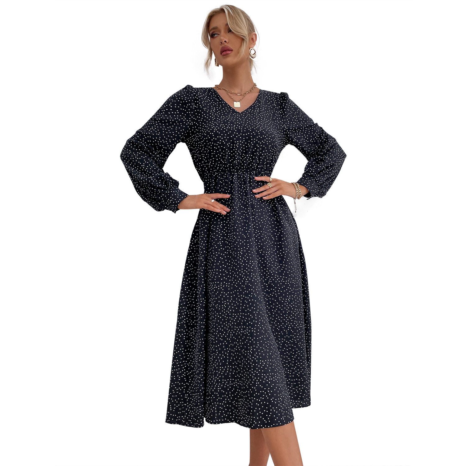 Elegant V Neck Womens Dress Fashionable Versatile Chic Ideal for Casual Outings or Parties Wholesale Available