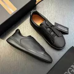 European Station New Genuine Leather Casual Shoes for Men, Elastic Stretch, Pebbled Cowhide, Color-Blocking Slip-On Commuter White Shoes