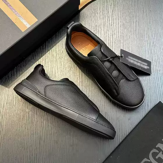European Station New Genuine Leather Casual Shoes for Men, Elastic Stretch, Pebbled Cowhide, Color-Blocking Slip-On Commuter White Shoes