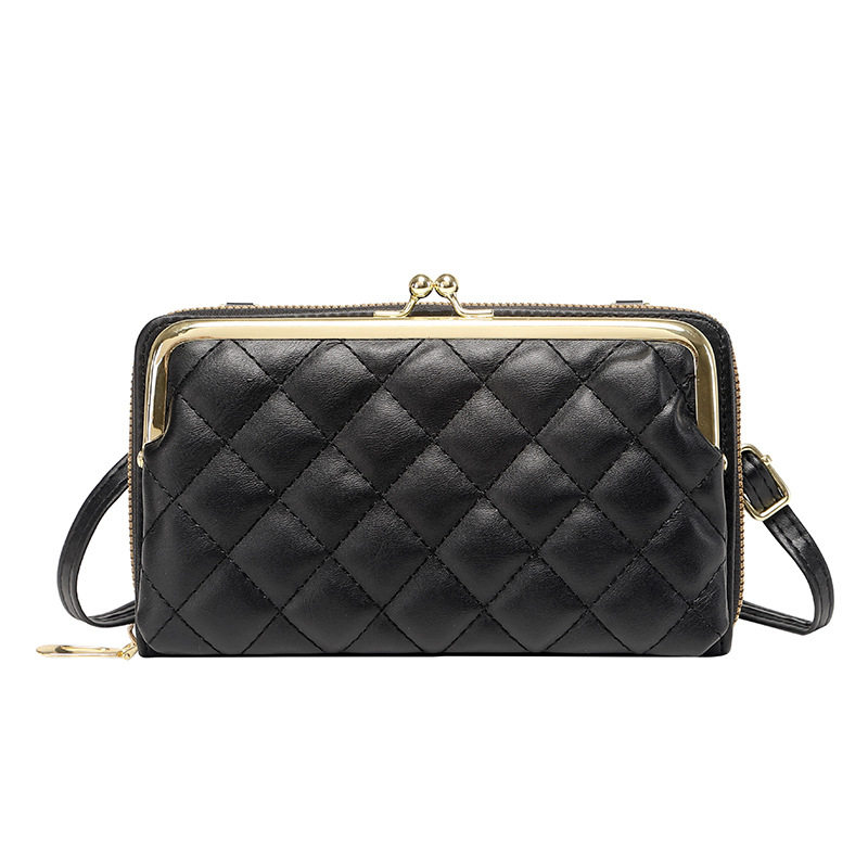 2022 New Women's Long Double Layer Mobile Phone Wallet Clip Lock Diamond Zipper Shoulder Crossbody Bag One Piece