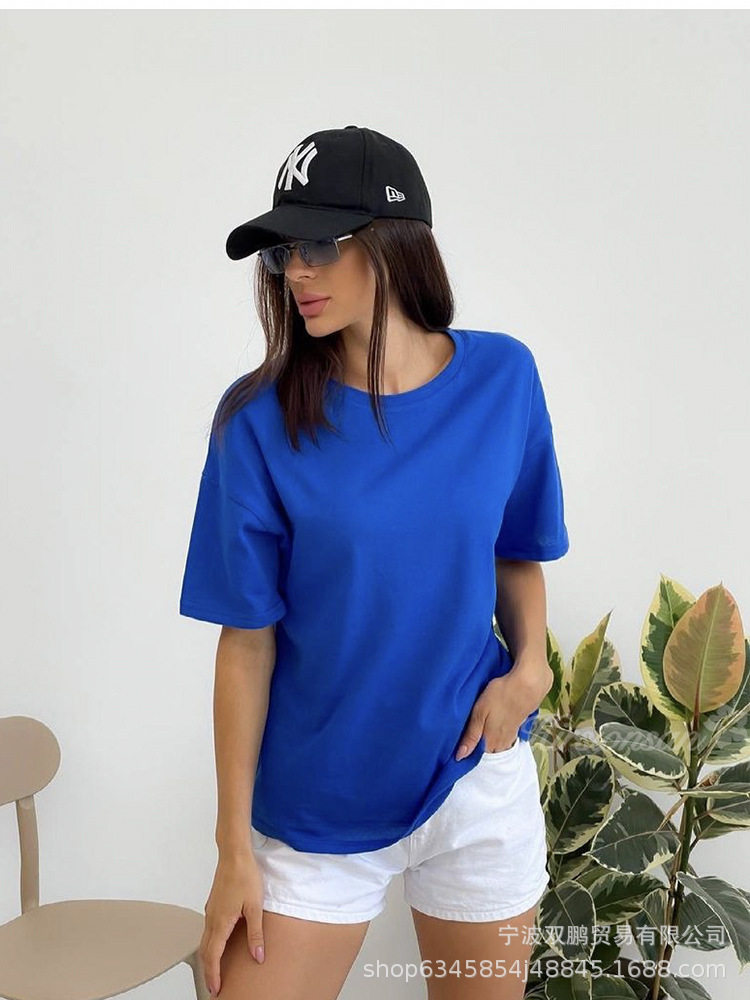 Womens Loose Fit Solid Color Short Sleeve Cotton T Shirt Casual Style Versatile Comfortable Wholesale Available