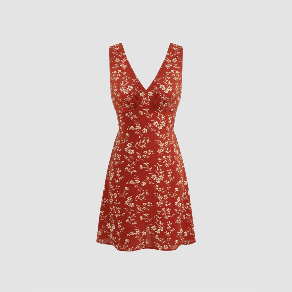 Floral Print V Neck Dress Elegant Fresh Style Lightweight Fabric Perfect for Spring and Summer Occasions Wholesale