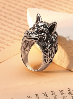 霸气狼头戒指做旧工艺高级感男士欧美风个性动物指环嘻哈潮酷手饰