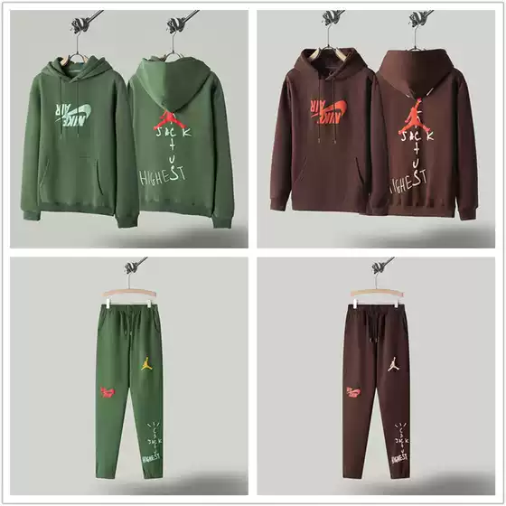 Travis Scott Co-signed Inverted Gold Hook Sports fleece-lined Hooded Sweat Japanese Niche Men's and Women's Casual Sweat Pants