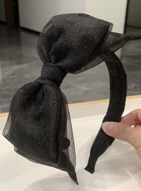 网纱双层布艺黑色发饰蝴蝶结复古