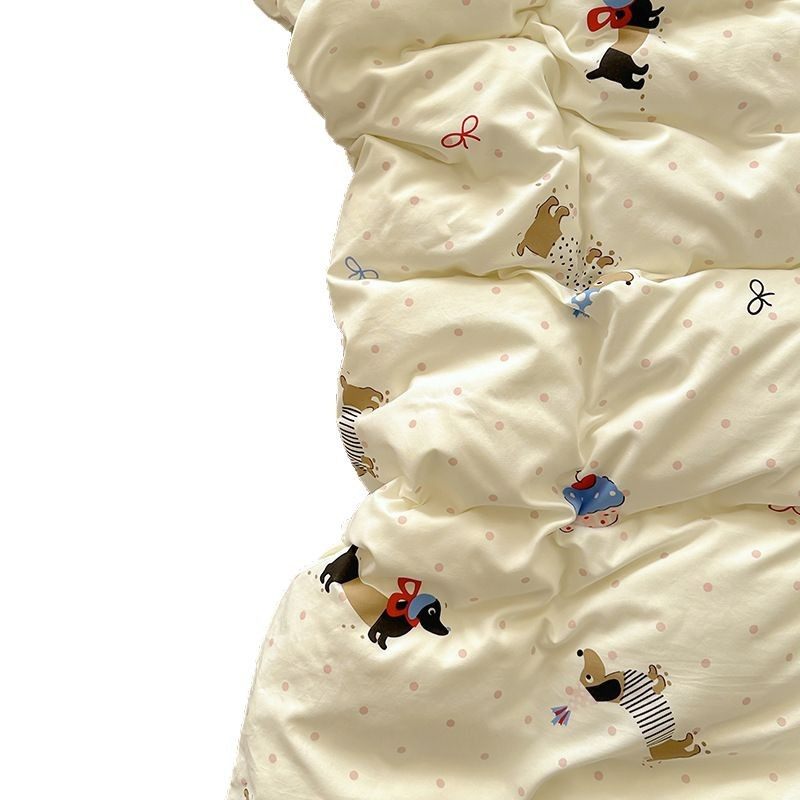 Ins-Style Printed Washed Cotton Four-Piece Set, Xinjiang Cotton Solid Color Bed Sheet and Fitted Sheet, Dormitory Three or Four-Piece Bedding Set, Ins Style