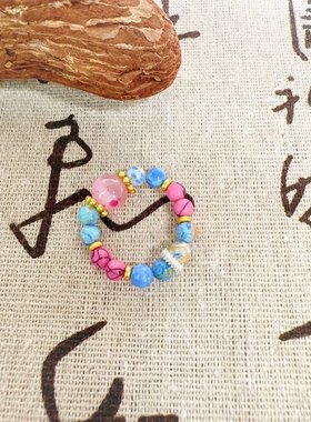 新中式念珠天然水晶戒指招米金霸综合女款虎眼石茶晶黄塔晶多样性