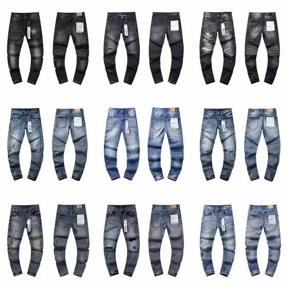 Cross-Border Wholesale Purple American High Street Style Ripped Patch Trendy Retro Straight-Leg Jeans Unisex