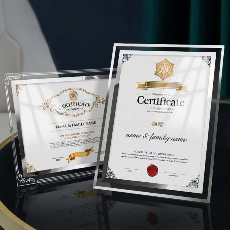 Glass photo frame table certificate of honor certificate mounted painting frame creative crystal table large size wholesale A4