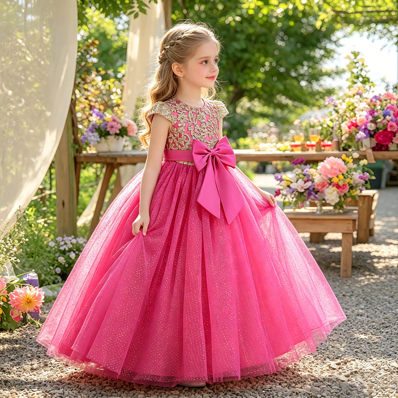 children's wedding dress, fluffy princess dress, host piano performance dress, children's Christmas evening dress