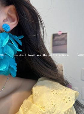 彩色流苏耳环 海边度假氛围黄色耳钉花瓣耳环波西米亚无耳洞耳夹