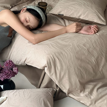 High-End Minimalist Style A-Grade Long-Staple Cotton Four-Piece Bedding Set with Three-Dimensional Jacquard, Skin-Friendly, Suitable for All Seasons, Breathable, No Fluorescence