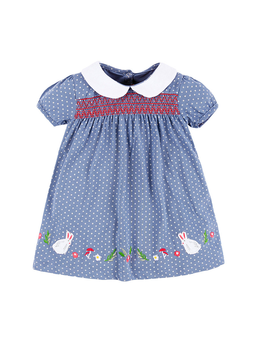 Plaid New Summer Girls' Dress, Short-sleeve Cotton Polka Dot Printed Kids' Dress