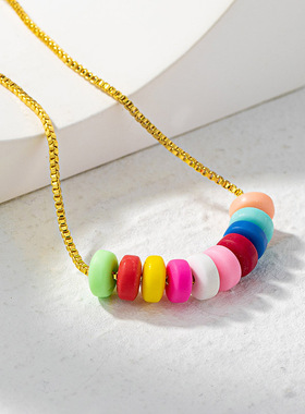夏季ins风泫雅多彩波西米亚风手链串珠彩虹设计小众18K真金手饰