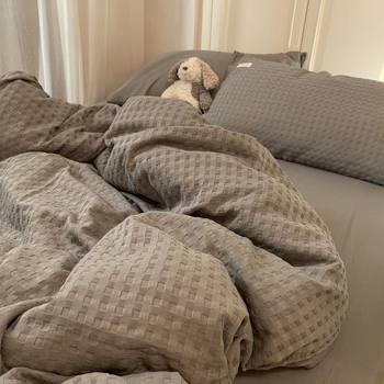 Light Luxury Washed Cotton Waffle Bedding Four-Piece Set Olive Green Duvet Cover Bed Sheet Dormitory Three-Piece Set Wholesale