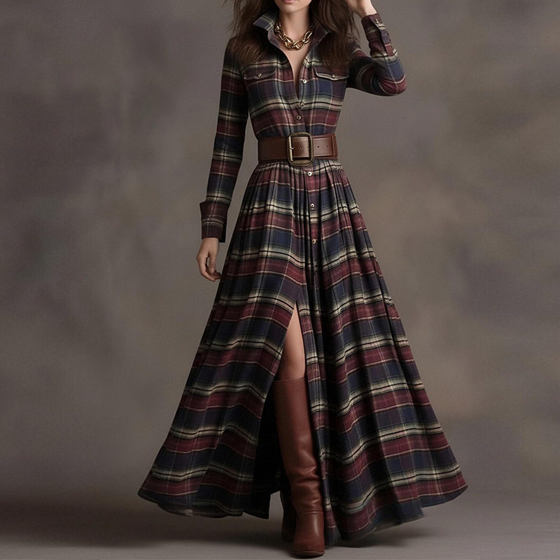 Womens Spring Dress Fashionable Casual Elegant Checkered Slim Fit Perfect for Spring Events Wholesale Available