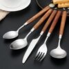 304 Stainless Steel Knife, Fork and Spoon Tableware Set Walnut Handle Household Western Tableware Steak Knife and Fork Dessert Spoon and Fork