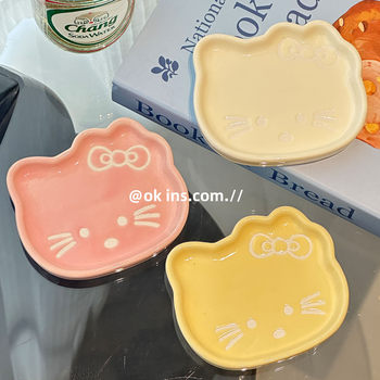 Hellokitty Ceramic Dish Household Flavor Dish Cute Creative Seasoning Dish High-Value Hot Pot Dipping Dish Vinegar Dish