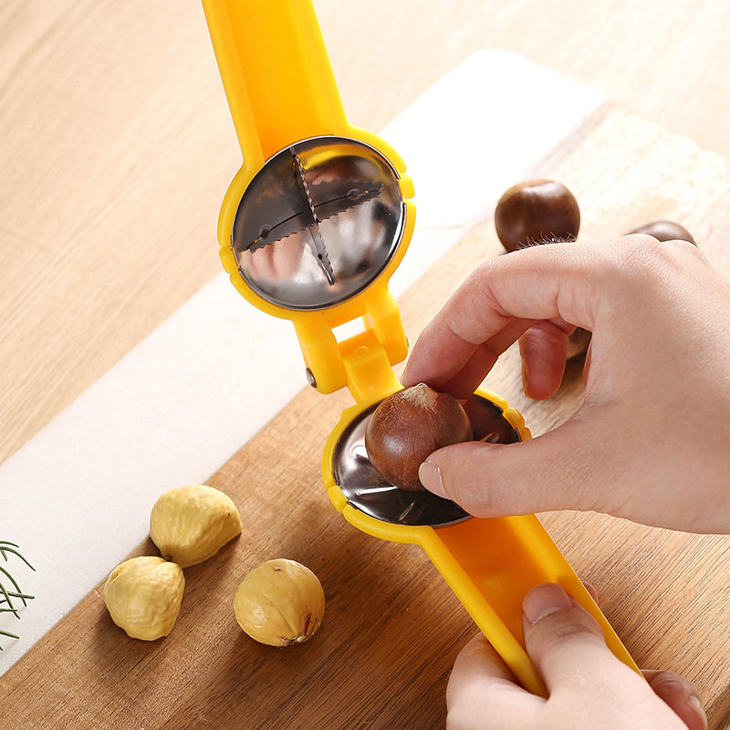 Stainless Steel Chestnut Opener with Plastic Handle for Home Use, Suitable for Chestnuts, Nuts, and Hazelnuts, Cross-Shaped Chestnut Clip and Shell Remover