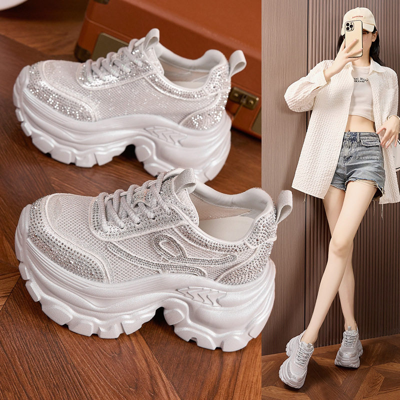 Sandal cao gót nữ đính đá rhinestone phong cách Hàn Quốc gót siêu cao 8cm — Bạc, Trắng, Đen