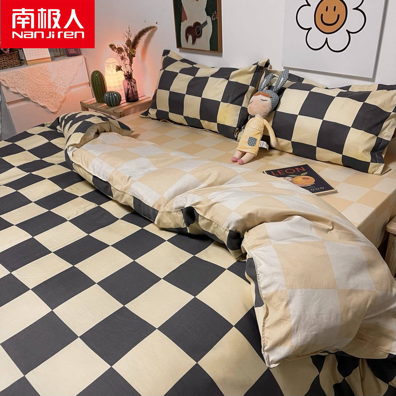 Nanjiren four-piece quilt cover bedding sheets washed cotton three-piece student dormitory