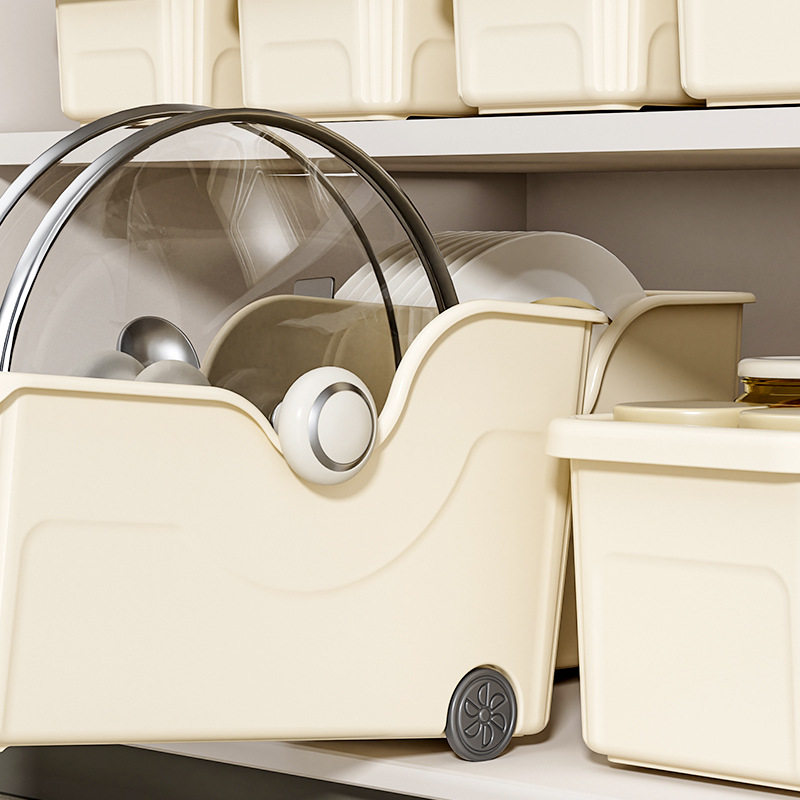 Kitchen Cookware Storage with Pulley Seasoning Sundries Storage Pot Lid Storage Basket Desktop Storage Bowl Chopsticks Chopping Board