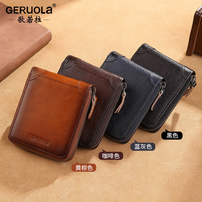 Wallet Men's 2025 New Genuine Leather Zipper Wallet Coin Card Holder All-In-One Wallet Trendyy Short Wallet Men's Style