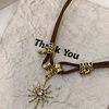 Sweet and Cool Hot Girl Style Sunflower Pendant Necklace Retro Leather Star Collar Personalized Versatile Double Layer Clavicle Chain Trend