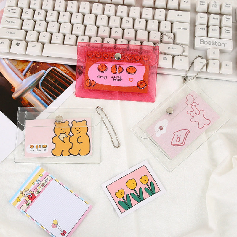 In stock cute girl Heart Laser coin purse PVC transparent card holder mini SNAP card holder storage bag rice clip card