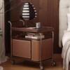 Quiet Style Vintage Storage Trolley Nordic Solid Wood Side Table Living Room Rattan Storage Cabinet Movable Side Cabinet