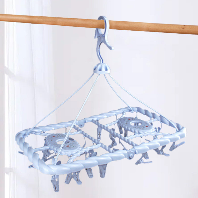 32-clip folding hanger square multi-head clothes hanger multi-clip thickened underwear socks drying rack children adult plastic