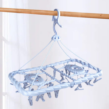 32-clip folding hanger square multi-head clothes hanger multi-clip thickened underwear socks drying rack children adult plastic