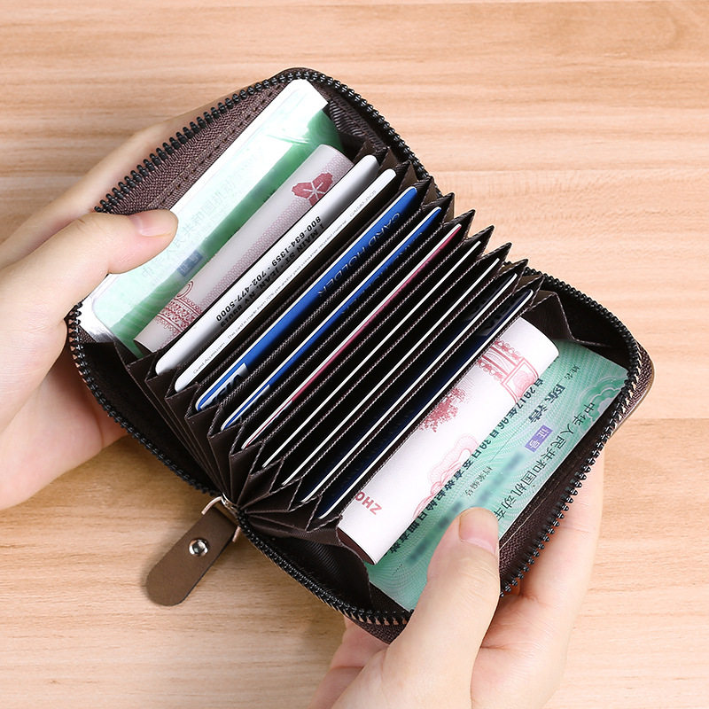 CarrKen Men's Organ Card Bag New European and American Retro Multifunctional Zipper ID Bag Driver's License Card Case