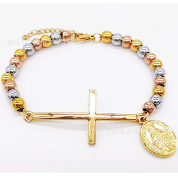 Cross-border hot sale 6mm stainless steel beaded bracelet round bead accessories bracelet Amazon hot sale cross bracelet