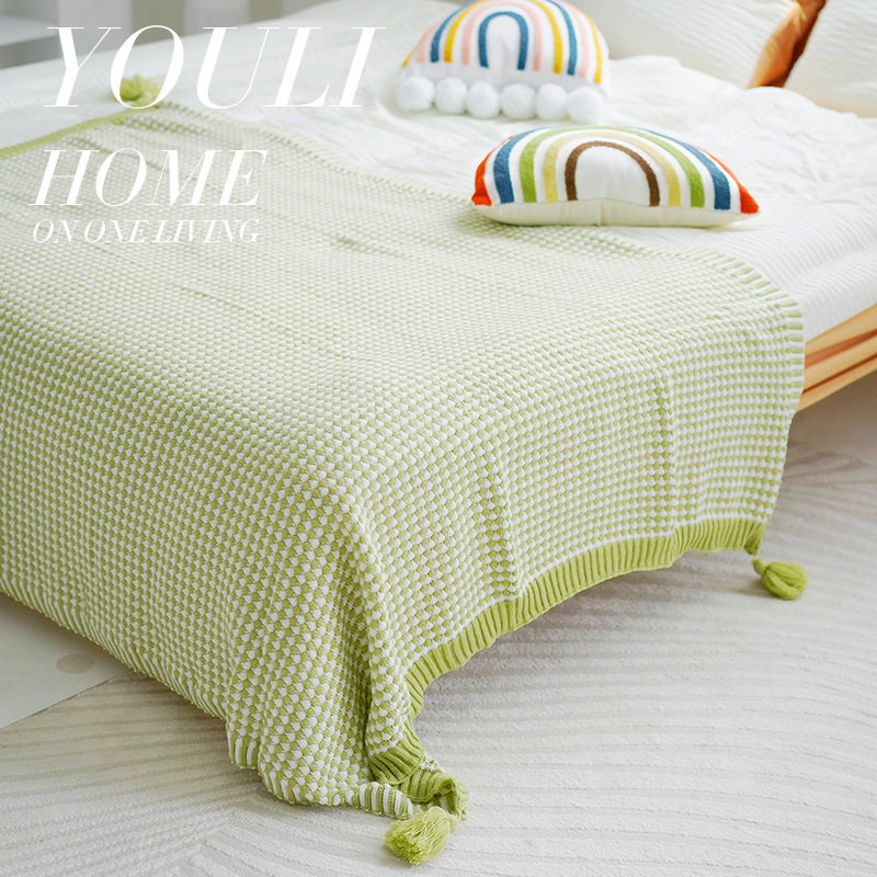 Mint Green retro large hanging ear knitted blanket bed & breakfast sofa blanket nap blanket bed tail blanket bed tail towel blanket bed cover blanket
