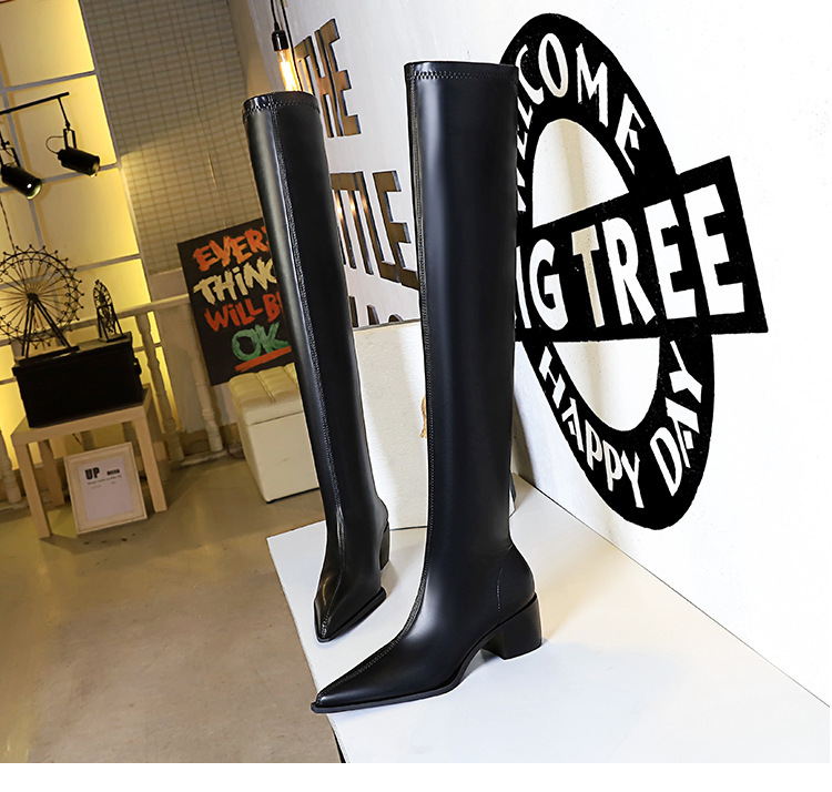 Boot nữ cổ cao quá gối gót vuông mũi nhọn phong cách thanh lịch — Màu cà phê, Màu đen, Màu Kaki