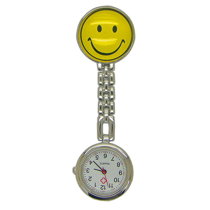 学生考试护士挂表少女简约圆形多色笑脸创意夹子胸表怀表生活防水