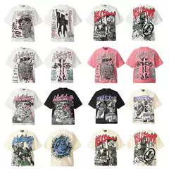 Hellstar Tshirt American Trendy Full-Print Series Iverson James Star Vintage Short-Sleeved T-Shirt for Men